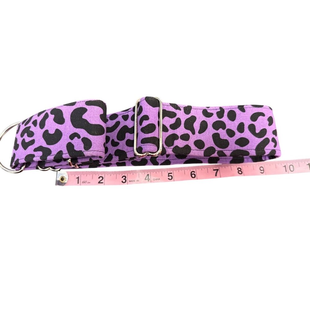 Purple & Black Leopard Print Adjustable Dog Collar 1.5" Wide Max 20 in